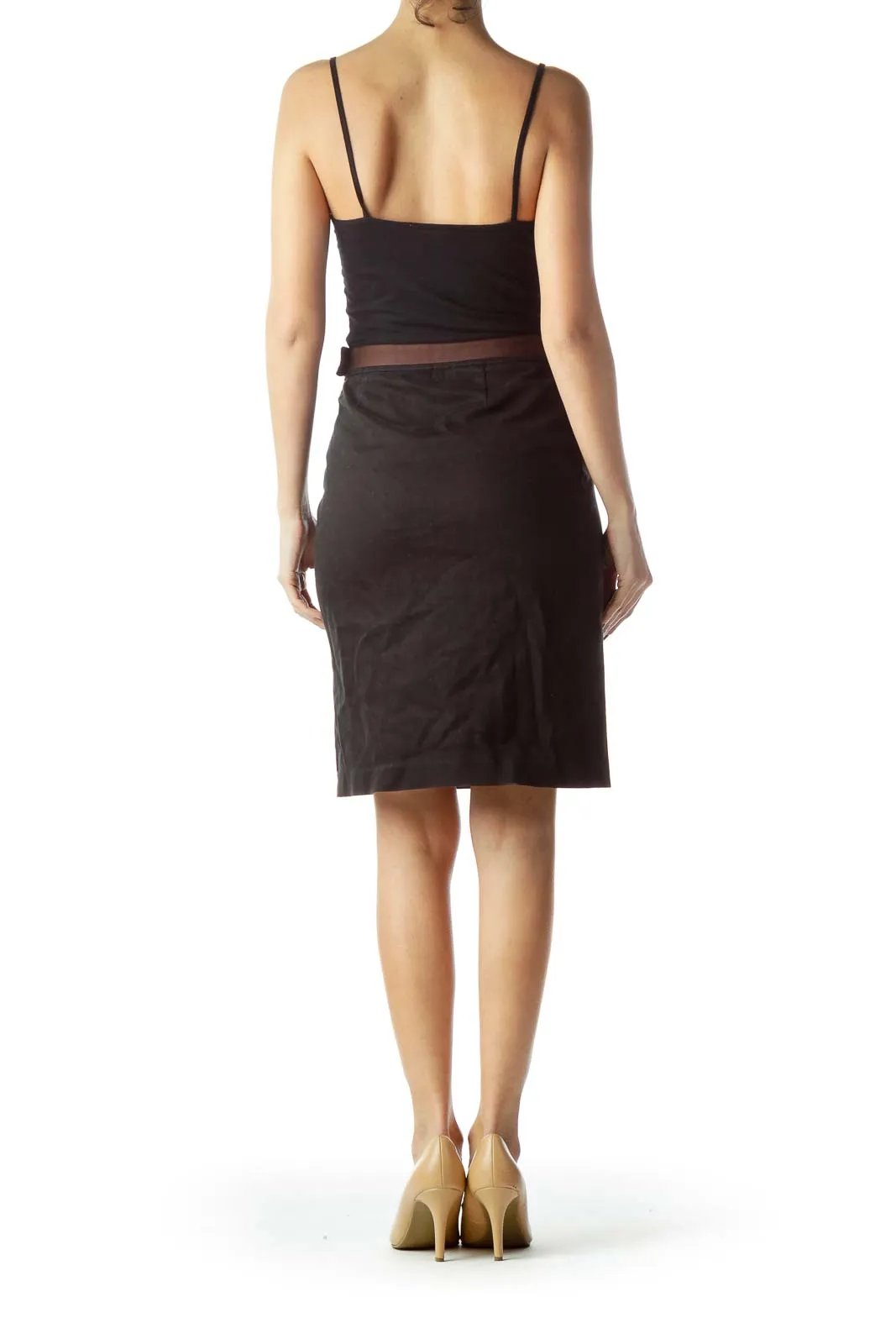 Black Brown Waist Pencil Skirt