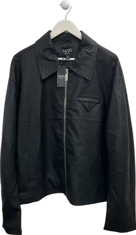 boohooMan Black Boxy Textured Pu Collared Bomber Jacket UK XL