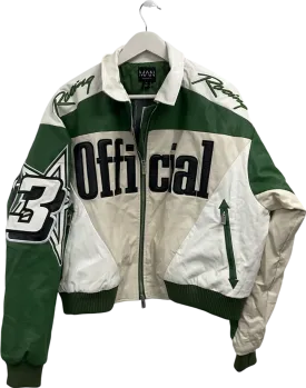 boohooMan Green Boxy Fit Pu Moto Collared Bomber Jacket UK M