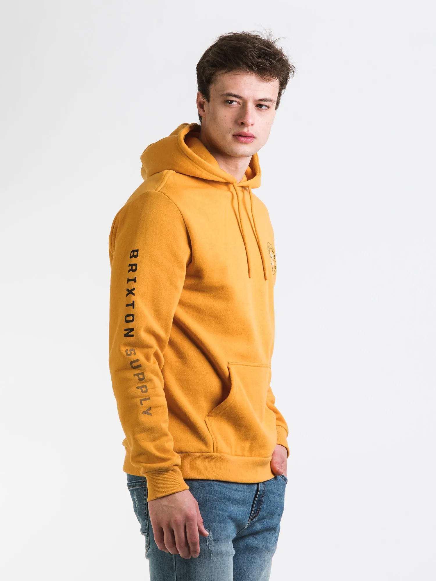 BRIXTON CREST PULL OVER HOODIE GOLDEN GLOW - CLEARANCE