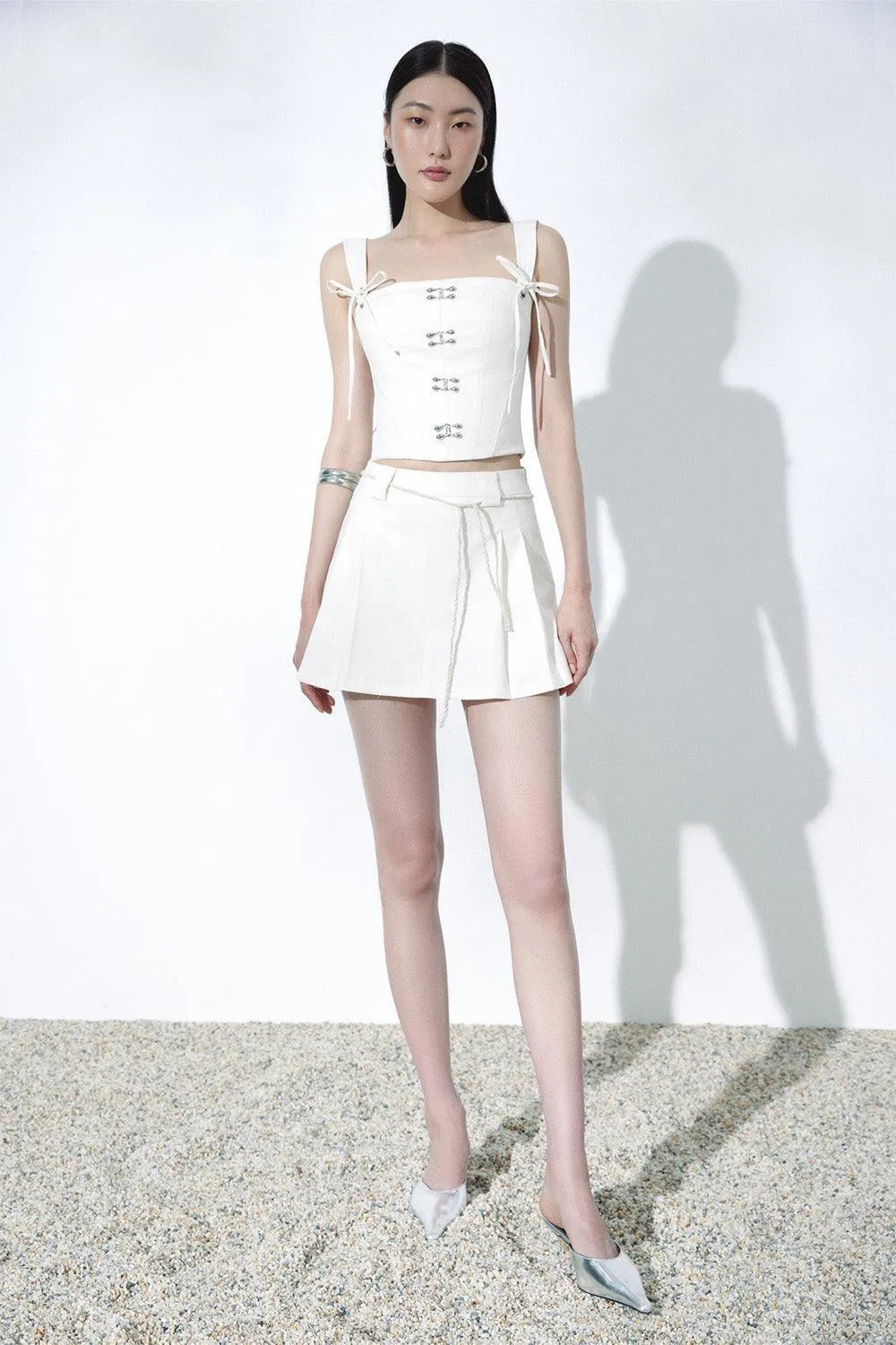 Buckle A-line Square Neck Linen Mini Set