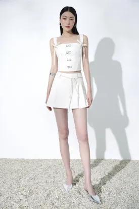 Buckle A-line Square Neck Linen Mini Set