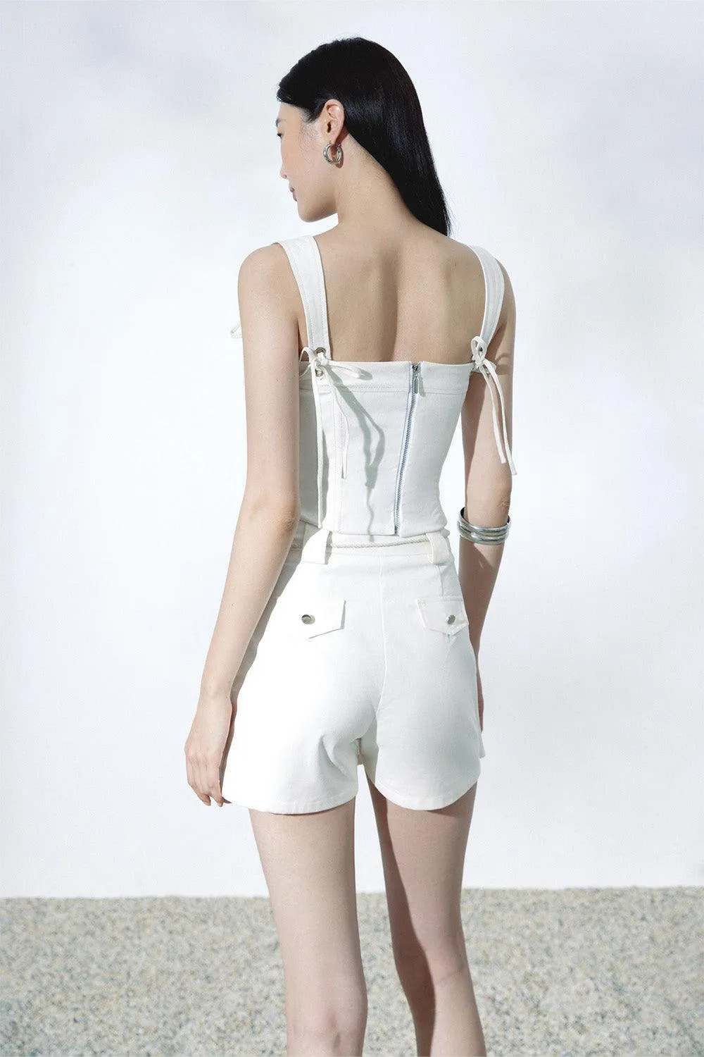 Buckle A-line Square Neck Linen Mini Set