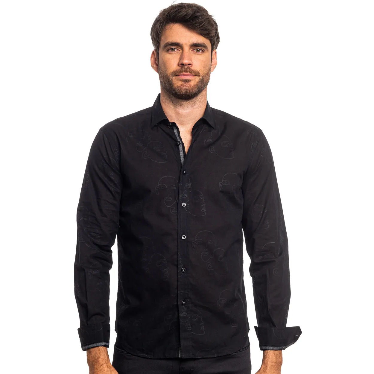 Faces Button Down Shirt - Black