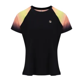Fila Backspin Short Sleeve Tennis Top (Ladies) - Black/Sunset