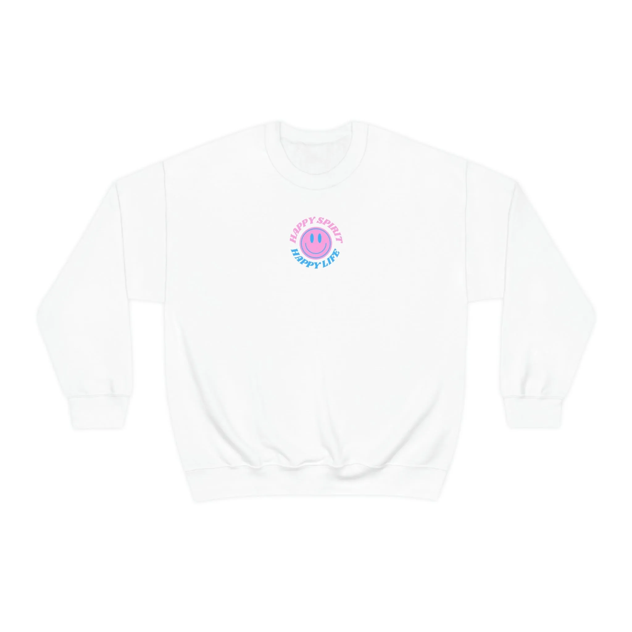 Happy Spirit Happy Life Sweatshirt, Gildan VSCO Girl Crewneck, Oversized Tumblr Front Back Print Smile Happy Mind Trendy Retro Font Surf