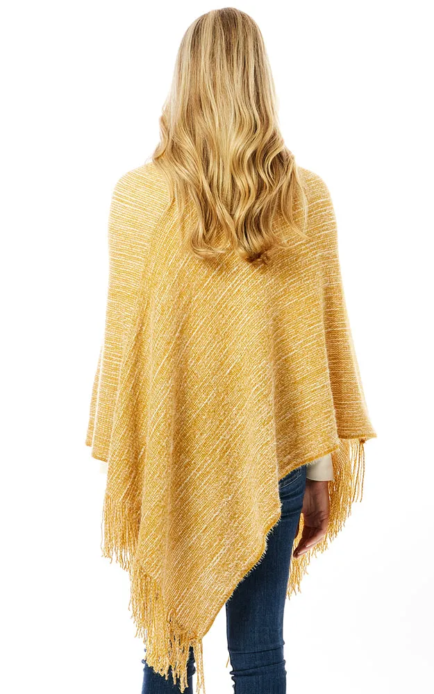 LOF1303 Knitted Fold over Buttoned Collar Poncho