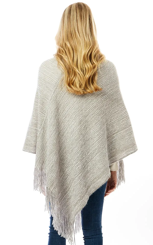 LOF1303 Knitted Fold over Buttoned Collar Poncho