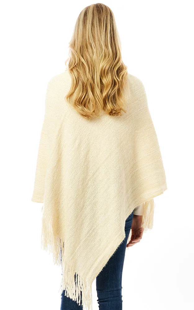 LOF1303 Knitted Fold over Buttoned Collar Poncho