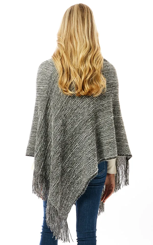 LOF1303 Knitted Fold over Buttoned Collar Poncho