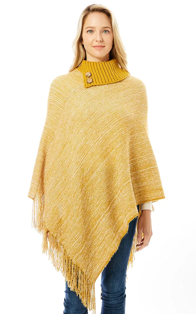 LOF1303 Knitted Fold over Buttoned Collar Poncho
