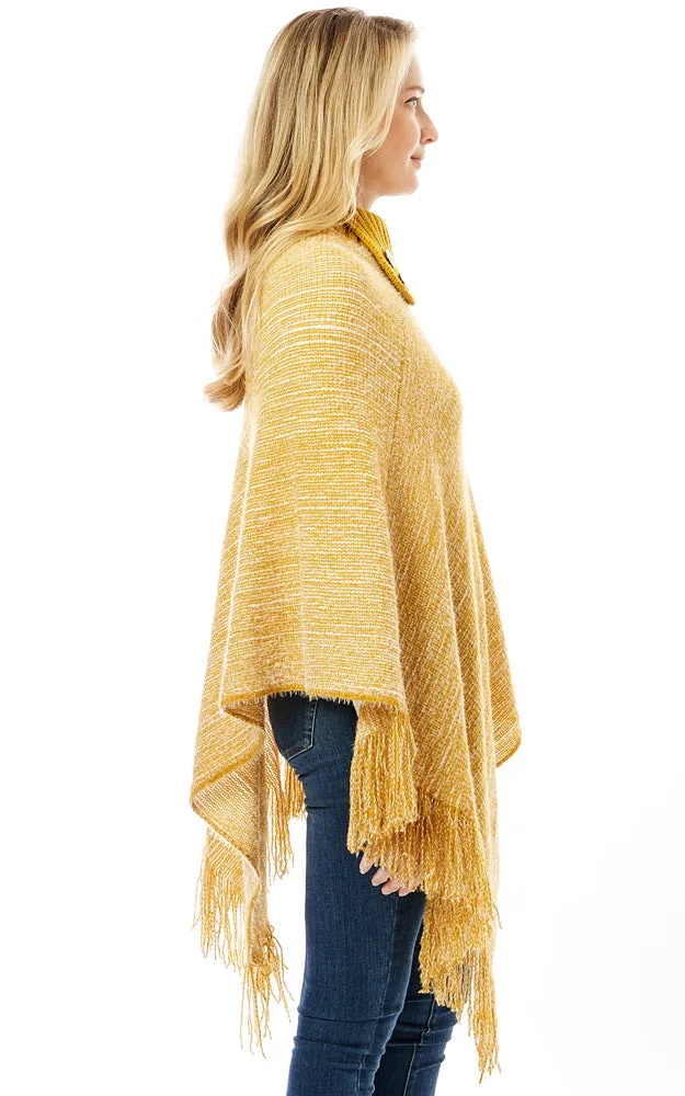LOF1303 Knitted Fold over Buttoned Collar Poncho