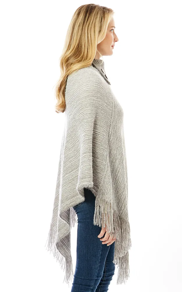 LOF1303 Knitted Fold over Buttoned Collar Poncho