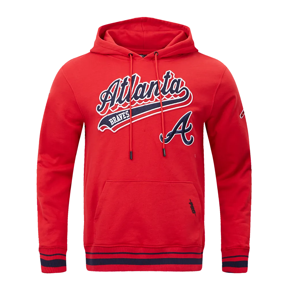 MLB ATLANTA BRAVES SCRIPT TAIL MEN'S RIB FLEECE PULLOVER HOODIE (RED/MIDNIGHT NAVY/RED)