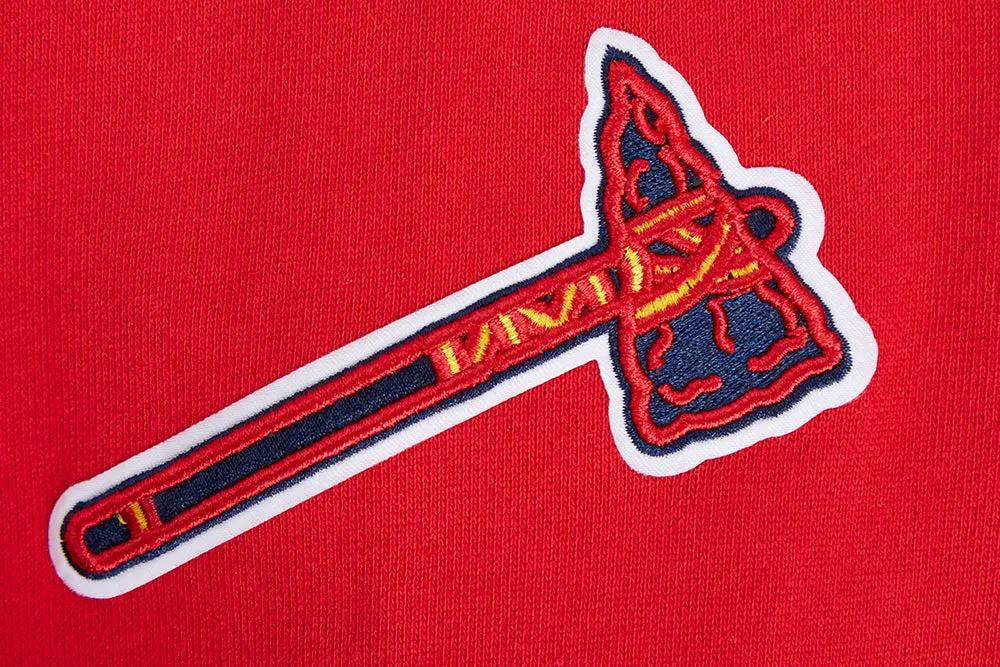 MLB ATLANTA BRAVES SCRIPT TAIL MEN'S RIB FLEECE PULLOVER HOODIE (RED/MIDNIGHT NAVY/RED)