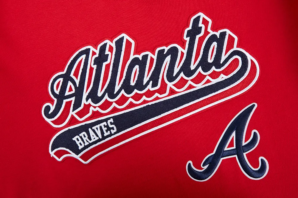 MLB ATLANTA BRAVES SCRIPT TAIL MEN'S RIB FLEECE PULLOVER HOODIE (RED/MIDNIGHT NAVY/RED)