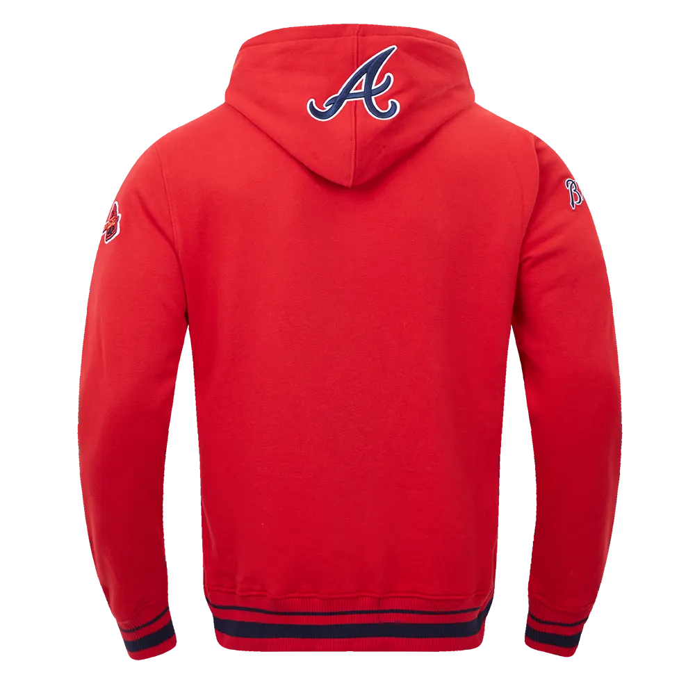 MLB ATLANTA BRAVES SCRIPT TAIL MEN'S RIB FLEECE PULLOVER HOODIE (RED/MIDNIGHT NAVY/RED)
