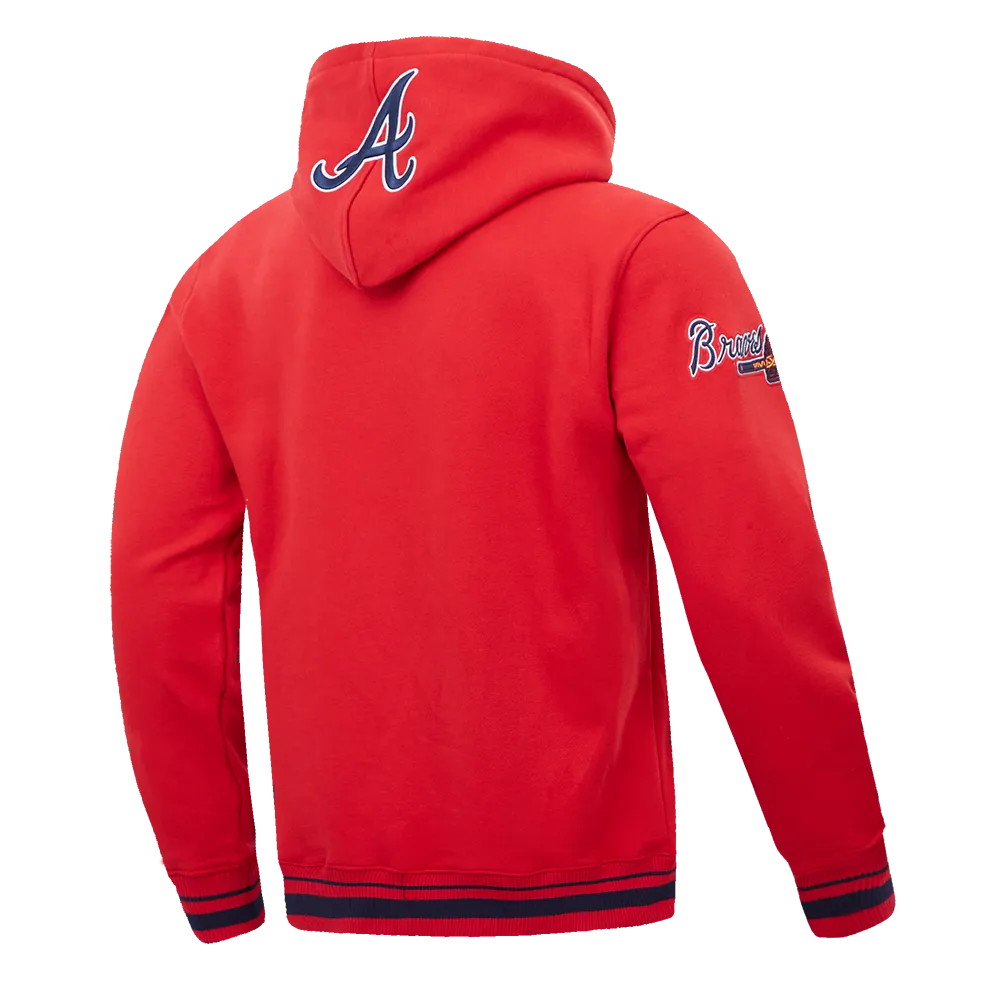 MLB ATLANTA BRAVES SCRIPT TAIL MEN'S RIB FLEECE PULLOVER HOODIE (RED/MIDNIGHT NAVY/RED)
