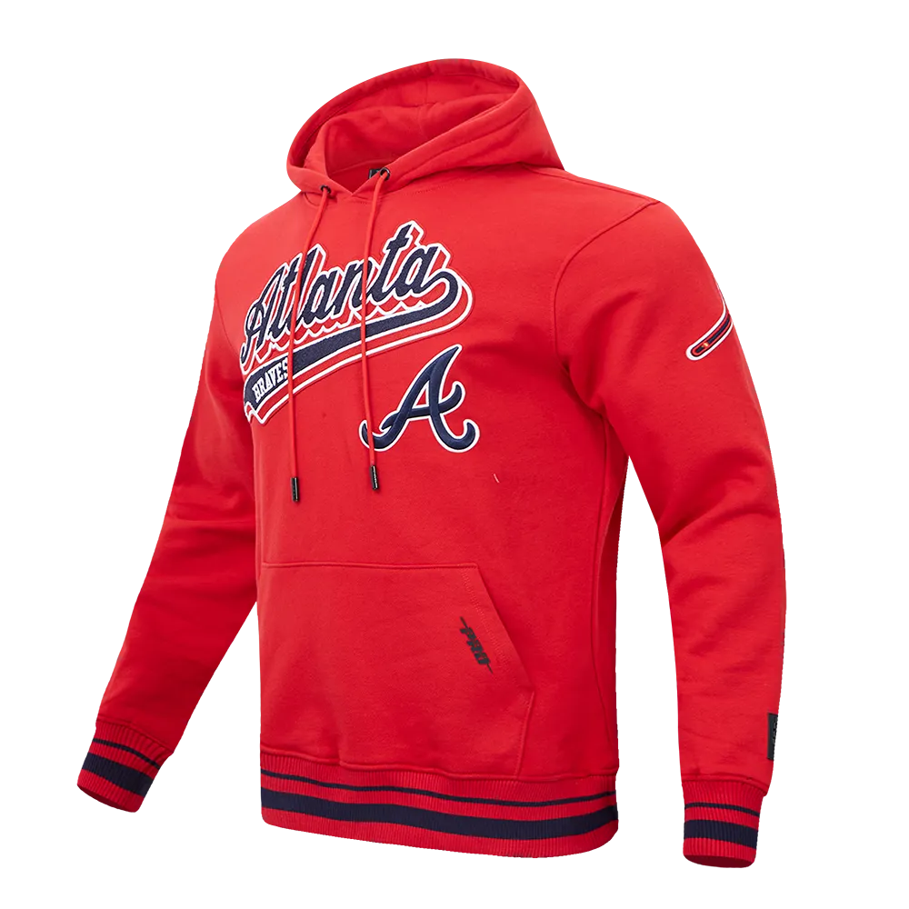 MLB ATLANTA BRAVES SCRIPT TAIL MEN'S RIB FLEECE PULLOVER HOODIE (RED/MIDNIGHT NAVY/RED)
