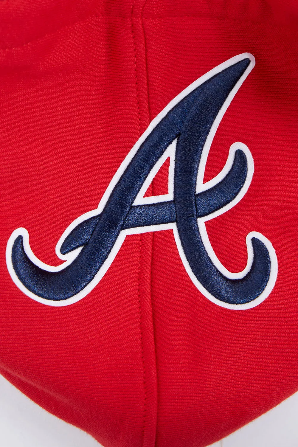 MLB ATLANTA BRAVES SCRIPT TAIL MEN'S RIB FLEECE PULLOVER HOODIE (RED/MIDNIGHT NAVY/RED)