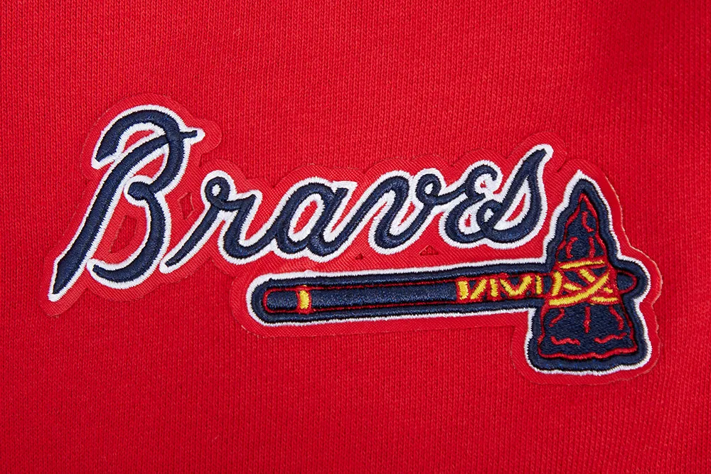 MLB ATLANTA BRAVES SCRIPT TAIL MEN'S RIB FLEECE PULLOVER HOODIE (RED/MIDNIGHT NAVY/RED)