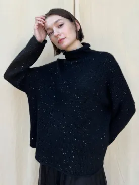 Mock Neck Sequin Sweater in Black