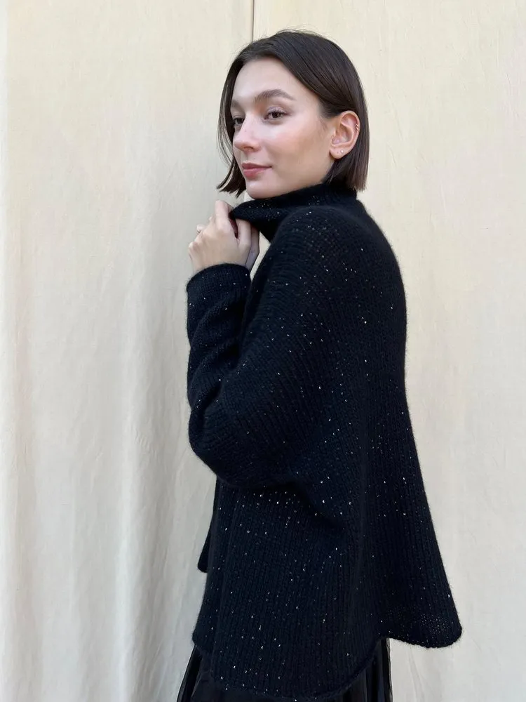 Mock Neck Sequin Sweater in Black