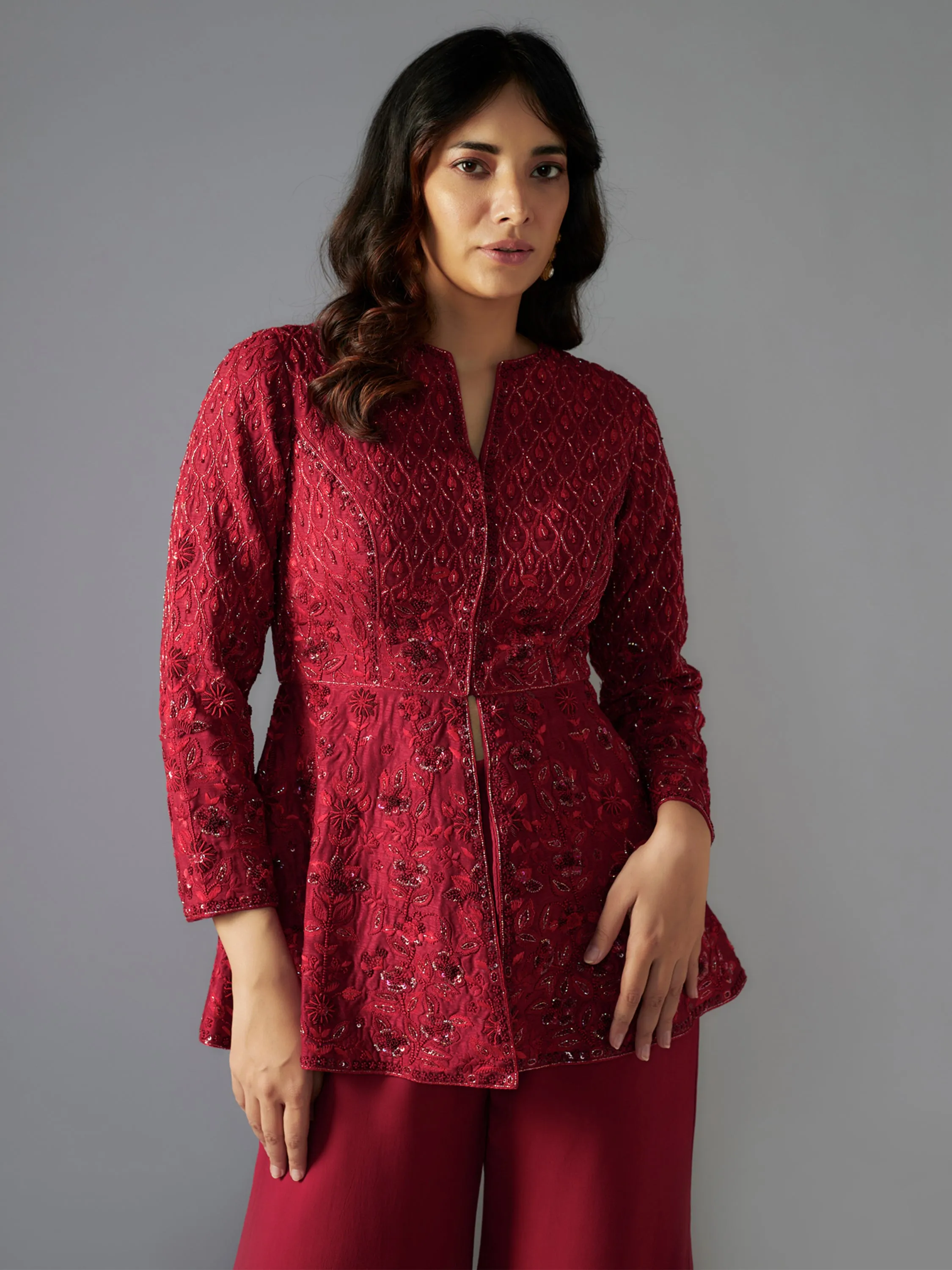 Red Jacket and Sharara Set