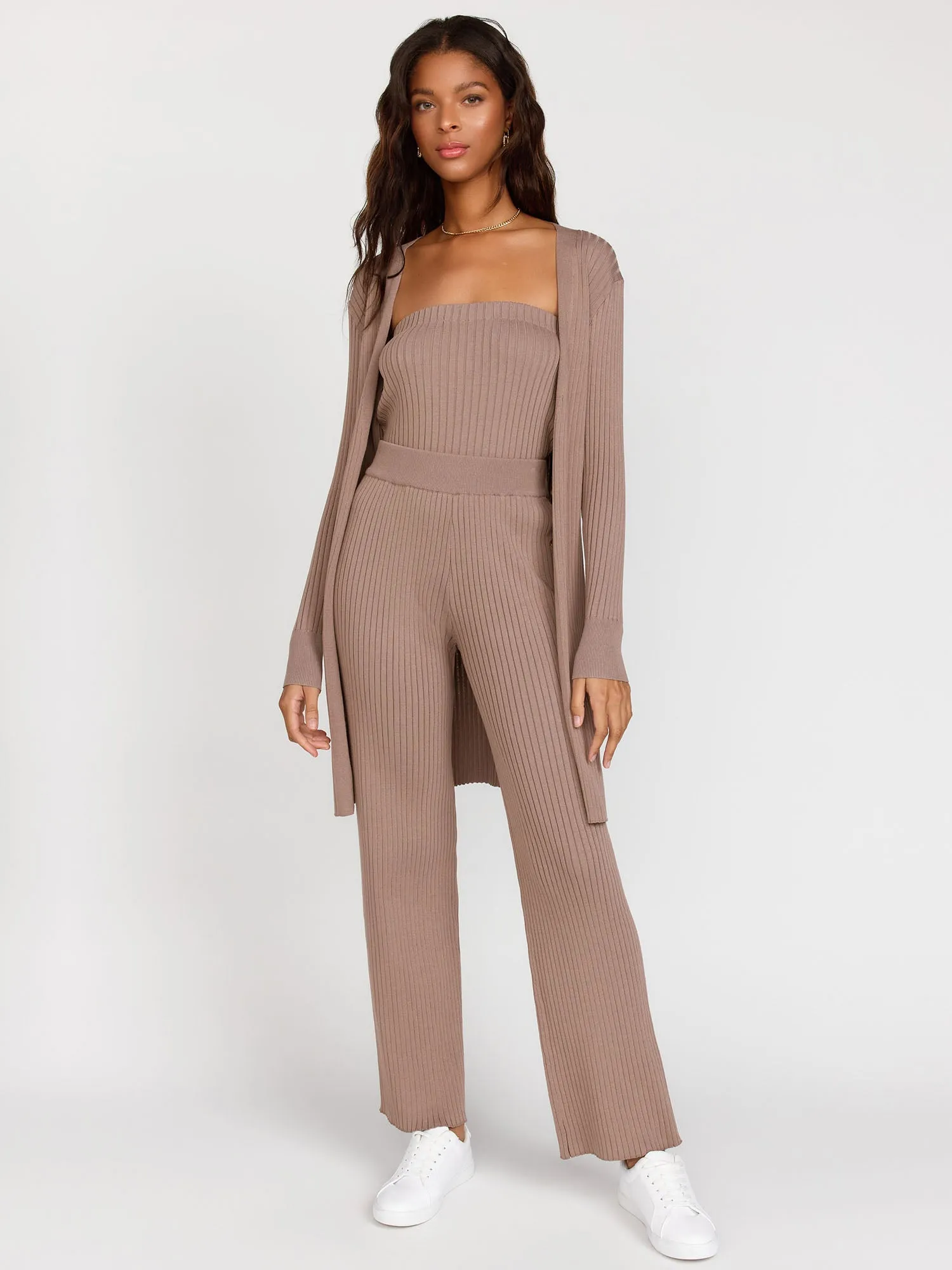 Rib Knit Flare Pants, Brown - Listicle