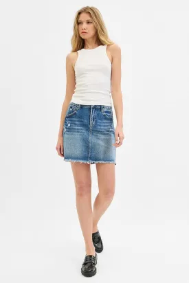 Risen Medium Wash Mid Rise  Denim Skirt