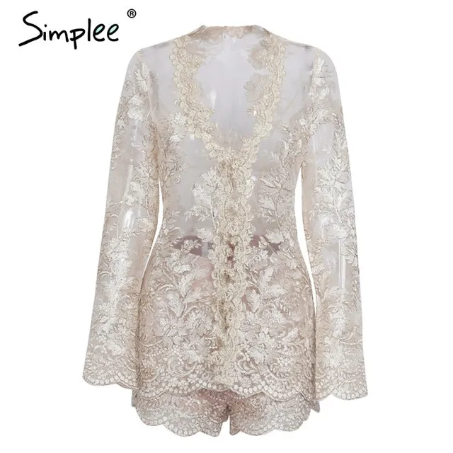 Simplee Sexy sequin lace playsuit women