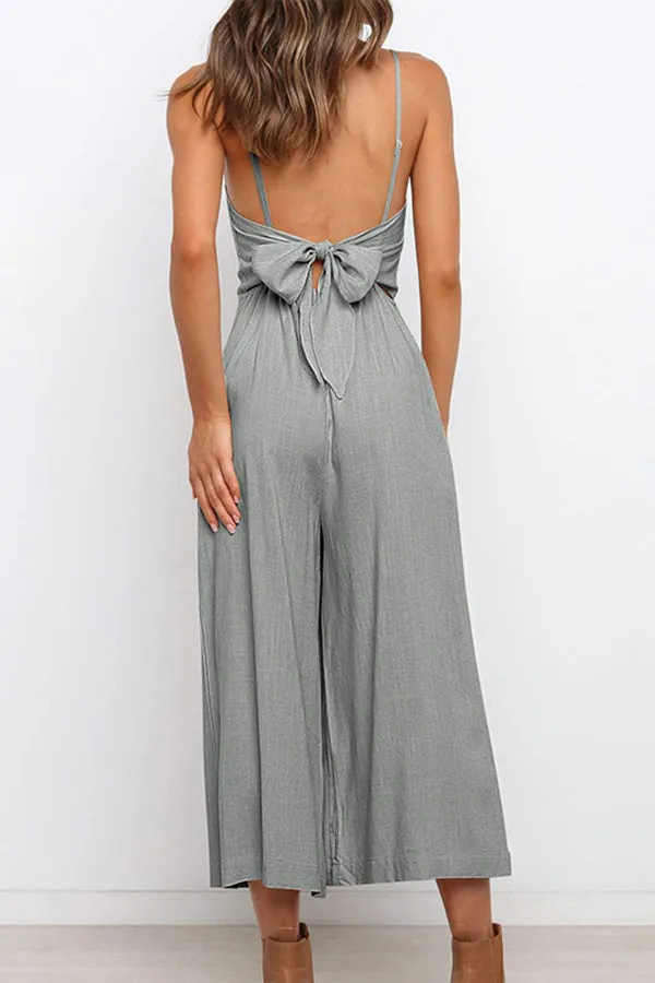 Solid Tie Backless Cropped Jumpsuits
