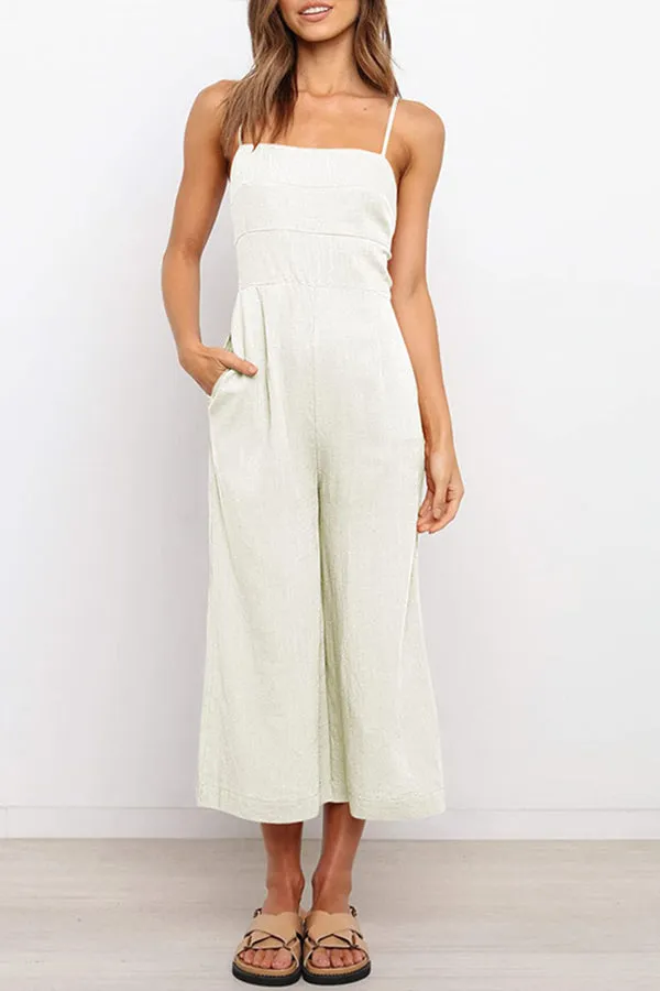 Solid Tie Backless Cropped Jumpsuits