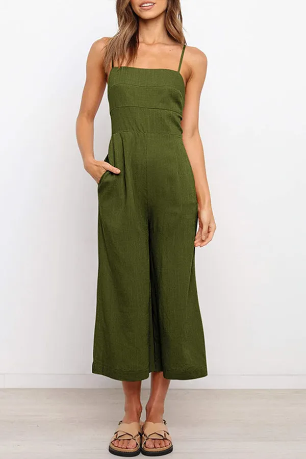 Solid Tie Backless Cropped Jumpsuits