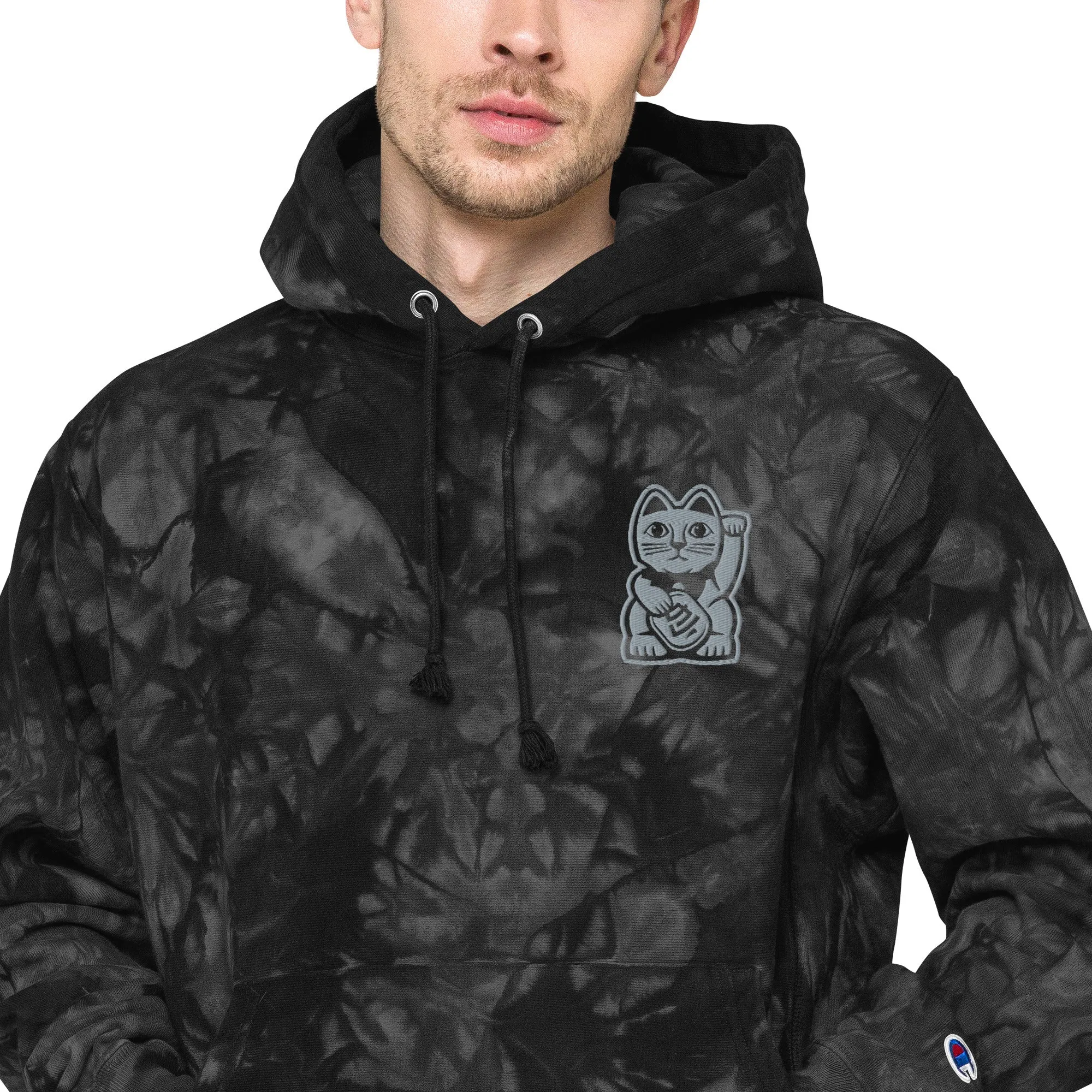 TIE DYE PULL OVER CHAMPION® HOODIE - BLACK