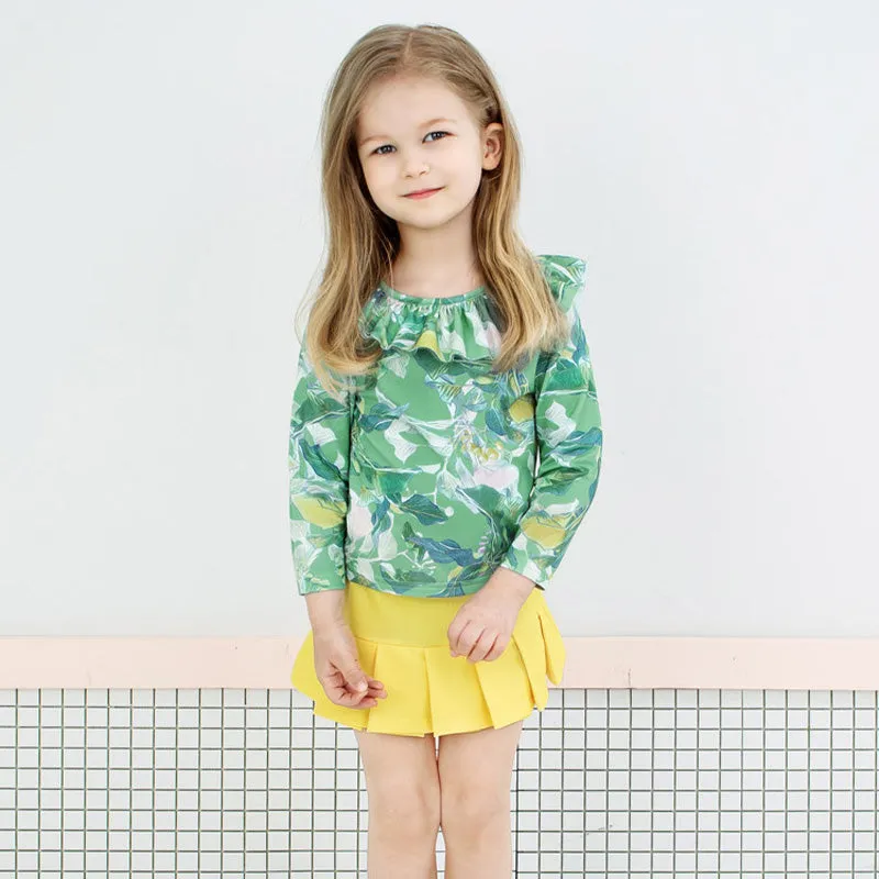 Yellow Summer Garden Rashguard With Cap 3-piece Set 2307PM04