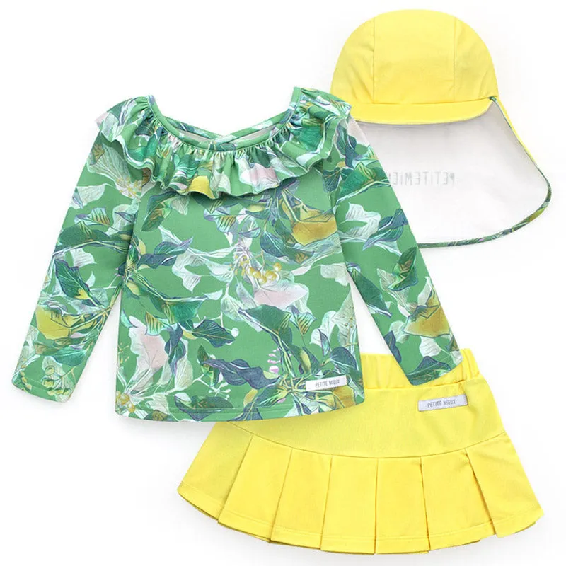 Yellow Summer Garden Rashguard With Cap 3-piece Set 2307PM04
