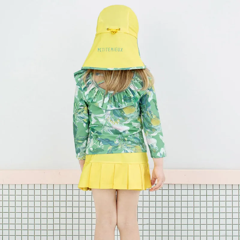 Yellow Summer Garden Rashguard With Cap 3-piece Set 2307PM04
