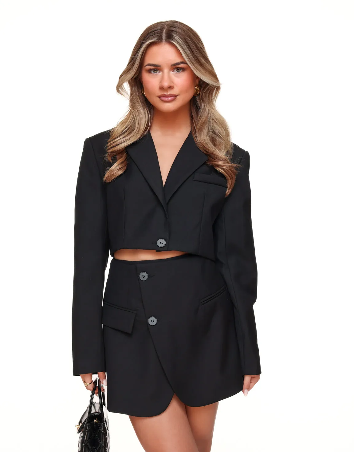Zwarte Schuine Knopen - Skort